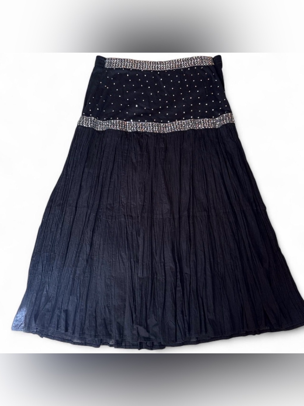 Y2K Boho Whimsigoth Black Silver Sequined Cotton Maxi Skirt✨